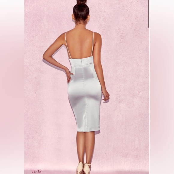 House of CB Ronel grey satin pintuck Dress Sz Medium M - Picture 10 of 15